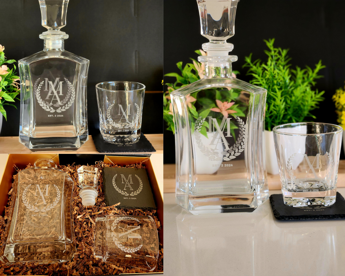 Personalized Engraved Whisky Decanter Set. Engraved Bourbon Decanter Set with Bourbon Glasses - Bourbon Decanter,  Engraved Whisky Glasses, Bourbon Glasses